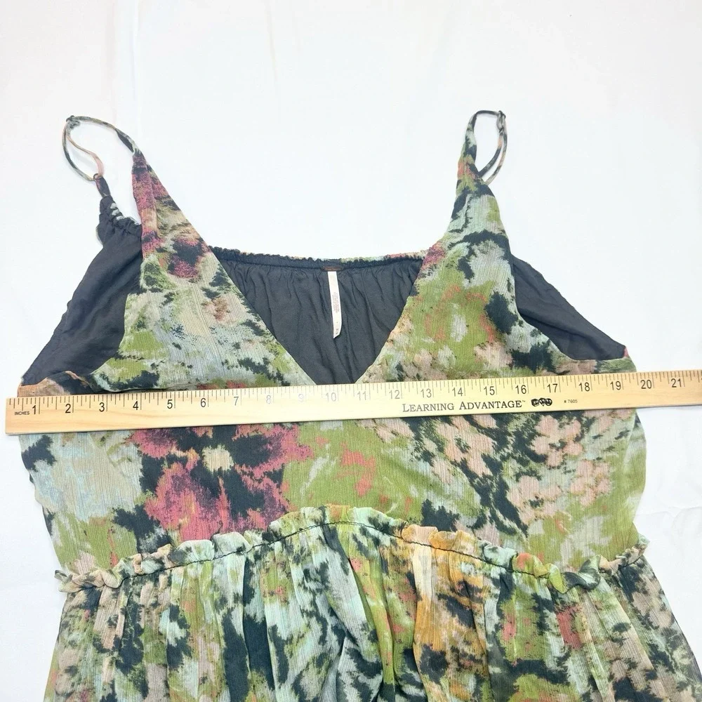 Free People Julianna Maxi Dress M Floral Chiffon Green Tiered Boho Fairy Whimsy - Picture 14 of 16